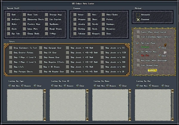Ultima Online Free Server Auto Loot and Grab Options